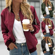 Lade das Bild in den Galerie-Viewer, Frühling Herbst Frauen Jacken Tops Mode Basic Bomber jacke Streetwear Langarm Mantel weibliche einfarbige Freizeit oberbekleidung
