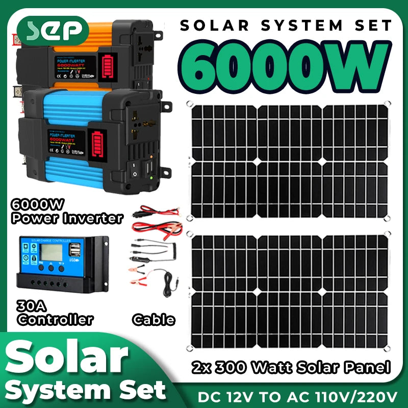 2*300W Solar Kit Komplette Panel 6000w 220v Inverter