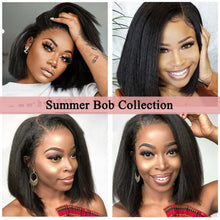 Lade das Bild in den Galerie-Viewer, Yaki Straigt Bob Wig Glueless Lace Front Human Hair Wig For Women Kinky Straight Short Bob Ready To Wear HD Transparent Lace Wig
