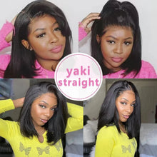 Lade das Bild in den Galerie-Viewer, Yaki Straigt Bob Wig Glueless Lace Front Human Hair Wig For Women Kinky Straight Short Bob Ready To Wear HD Transparent Lace Wig
