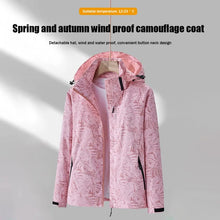 Lade das Bild in den Galerie-Viewer, Frauen Camouflage Herbst Frühling Dünne Jacke Mit Kapuze Wasserdichte Windjacke Laufen Outdoor Sport Atmungs Mantel
